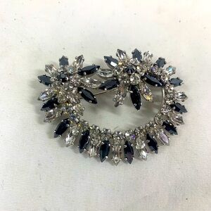 Sherman Stamped Black and Silver Crystal Brooch
